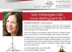 Isabelle Quentin au Réseau des Femmes d'Affaires du Québec centre-ville donne une formation sur les messages clés