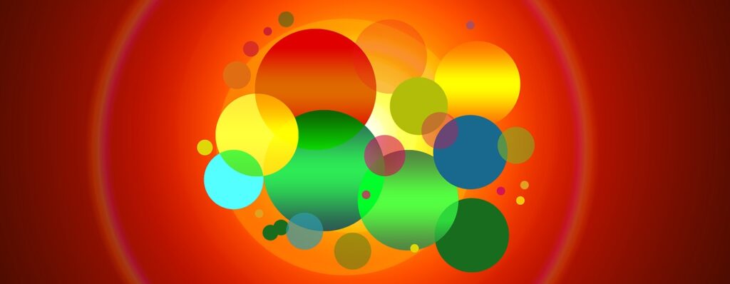 Représentée par des bulles de différentes tailles et couleurs, les entités de l'entreprise s'entremêlent pour illustrer la communication irradiante.